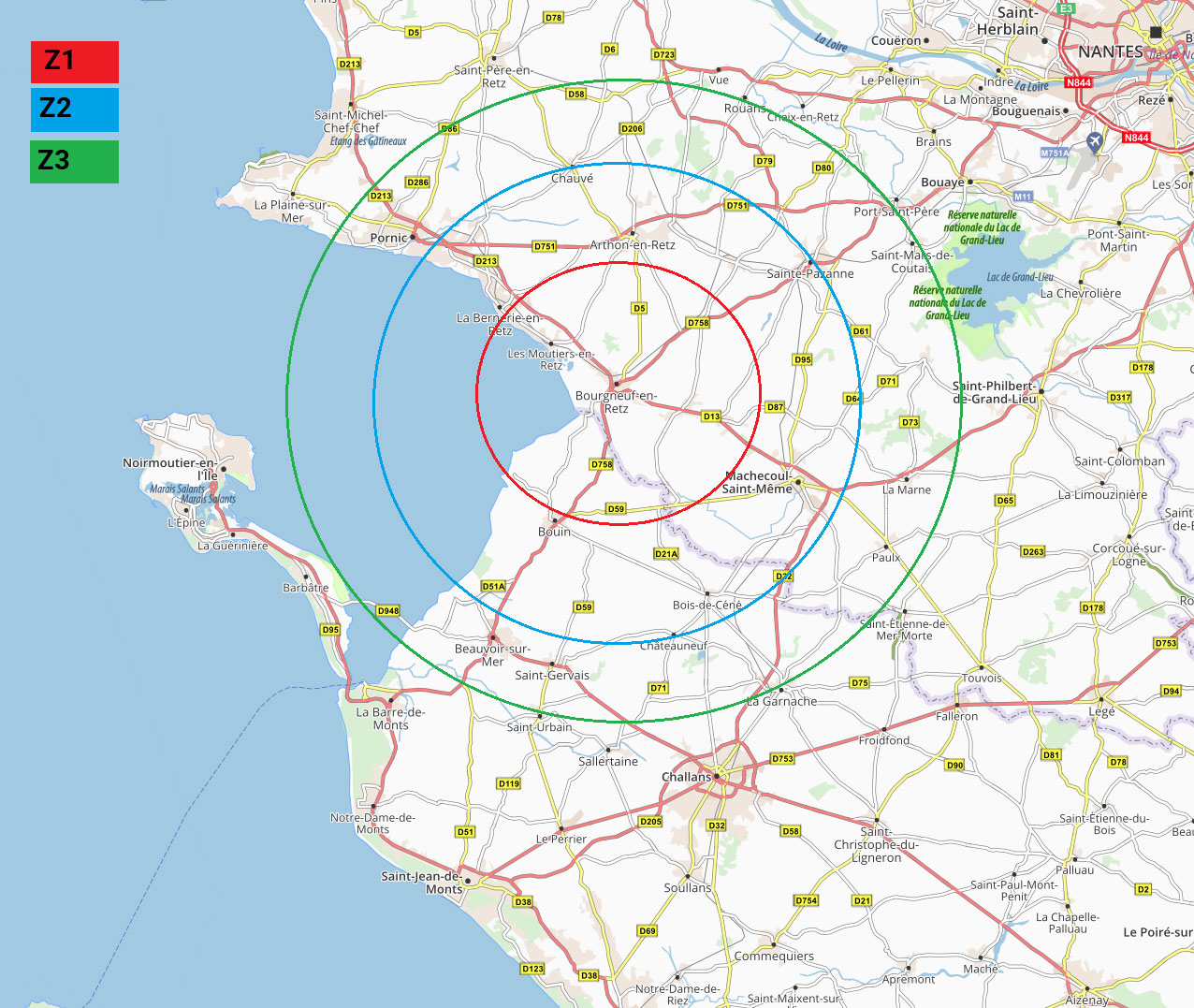 Carte des zones de d�placement